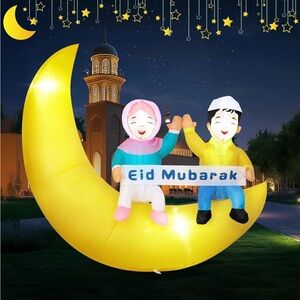 Eid Mubarak Inflatable Crescent Moon Decor Ramadan 5FT Inflatable with LED Light